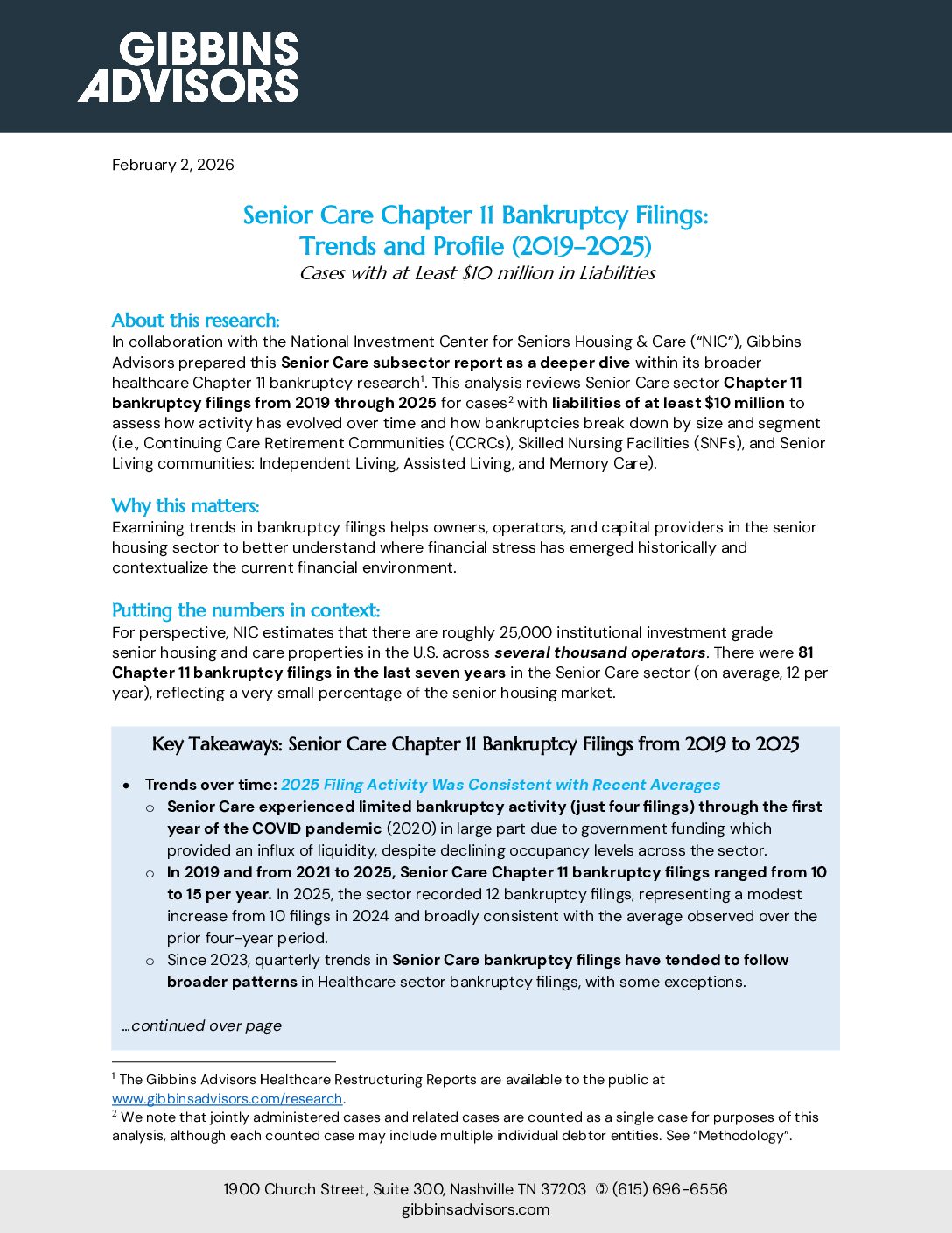 Senior Care Chapter 11 Bankruptcy Filings: Trends and Profile (2019–2025)